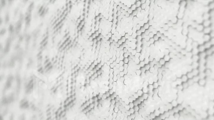 Abstract white minimalistic background made of plastic hexagons with shallow depth of field. Light minimal hexagonal grid pattern animation in modern clean white. Seamless loop 3d render