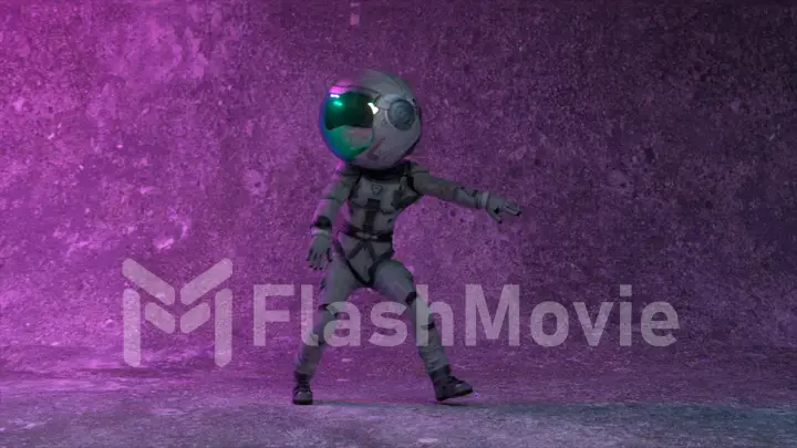 Disco party for an astronaut. Space suit. neon light. Modern dances. Large mirror helmet. 3d illustration