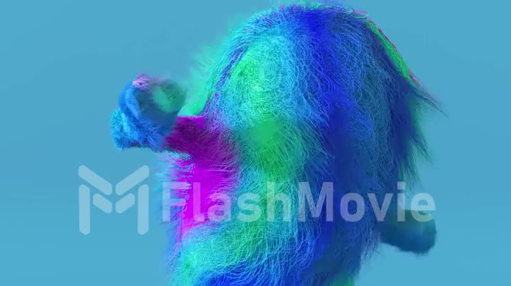 Cheerful colorful hairy cartoon dancing character close up, furry animal, having fun, furry mascot animation. Modern minimalist design. 3d animation of seamless loop.