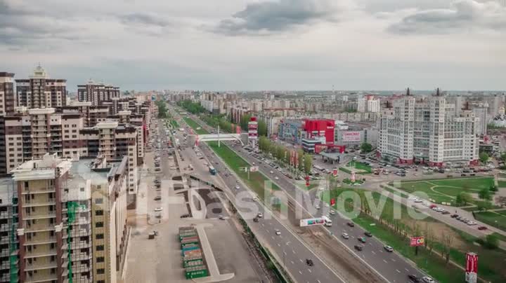 Voronezh, Russia 2 may 2019: 4k aerial time lapse, cityscape and moving cars