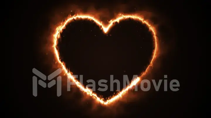 Seamless animation of a burning heart shape with sparks 3d illustration