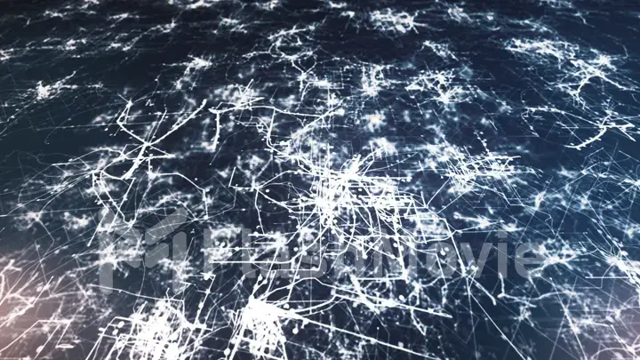 Lines drawn by bright spots eventually create an abstract image of a circuit board on a blue background. It may represent electronic connections, communication, futuristic technology. 3d illustration