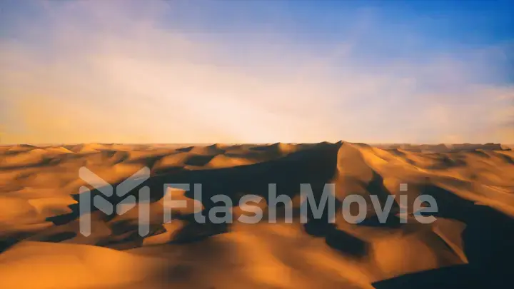 Endless flight in the endless hot desert with dunes and sandy mountains. 3d illustration