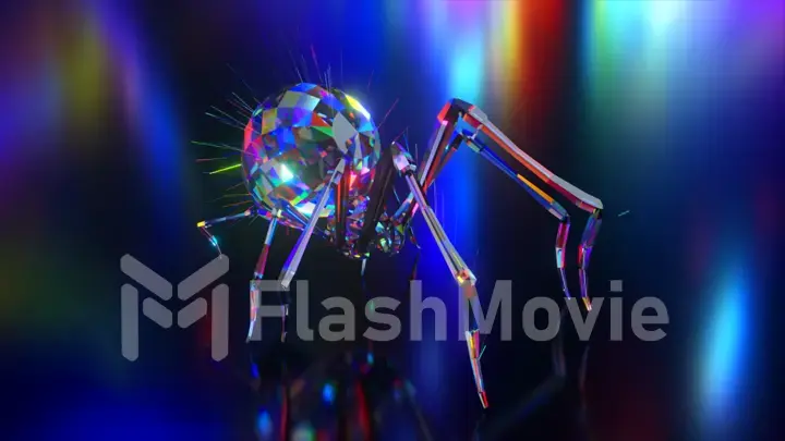 Collection of diamond animals. Crawling spider. Nature and animals concept. 3d animation of a seamless loop. Low poly