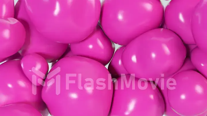 Abstract colorful pink squishy balls move and interact with each other with internal pressure trying to find a place for themselves. 3d illustration