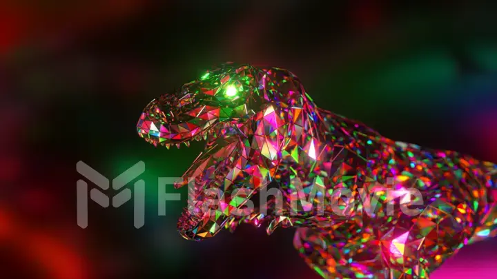 Collection of diamond animals. Roaring dinosaur. Nature and animals concept. Low poly. 3d illustration.