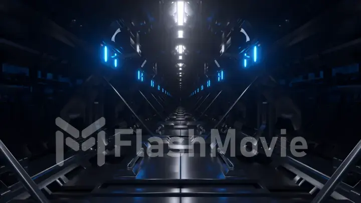 Abstract concept. Sci-fi futuristic empty dark tunnel background. Blue neon light. Ultraviolet light. 3d illustration
