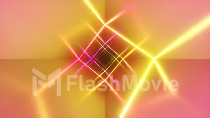 Endless flight in the corridor with a laser neon curve. Modern ultraviolet lighting. 3d illustration