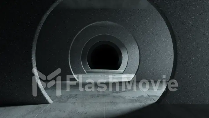 Endless flight in a gray concrete tunnel. 3d illustration
