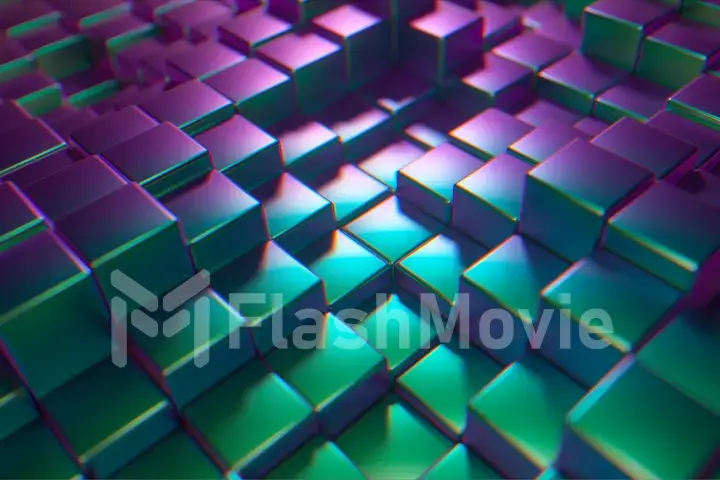 Abstract background of metal glossy cubes. Modern fashion lighting. 3d illustration