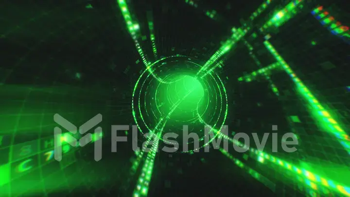 Data tunnel journey 3d illustration Shot inside fibre optic cable. Transmission of digital information as a binary signal