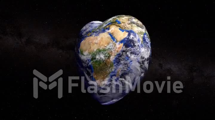 The concept of life and peace on planet Earth. Heart shaped planet Earth pulsates on a dark background. 3d animation
