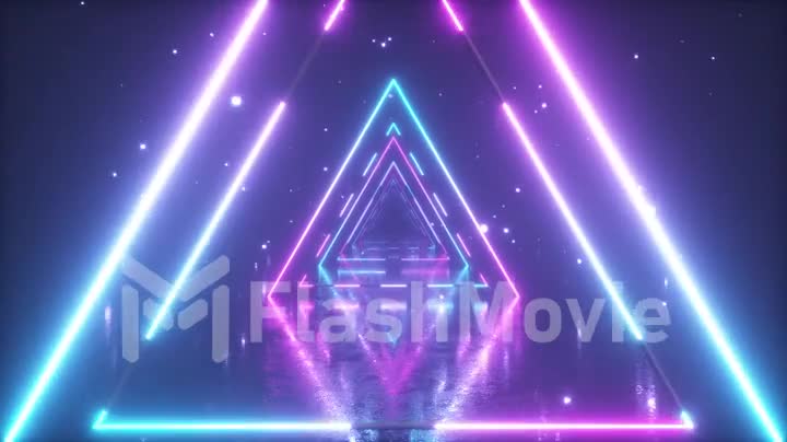 Flying through glowing neon triangles with metal floor