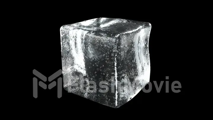 Detailed ice cube close up rotates on black isolated background 3d illustration