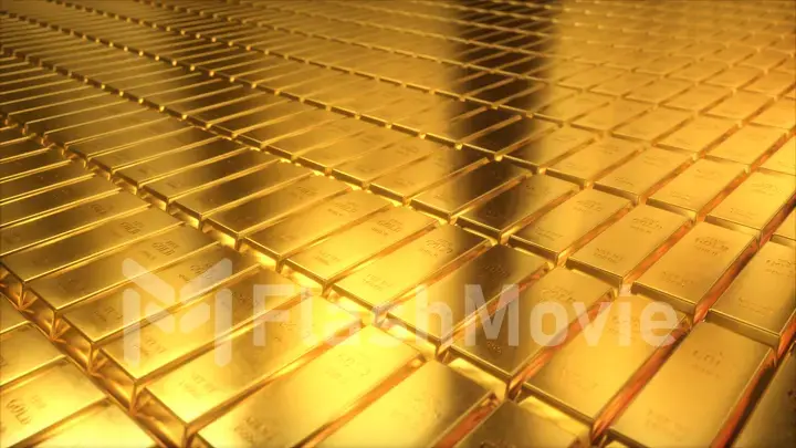 3d illustration of sliding camera view on gold bars