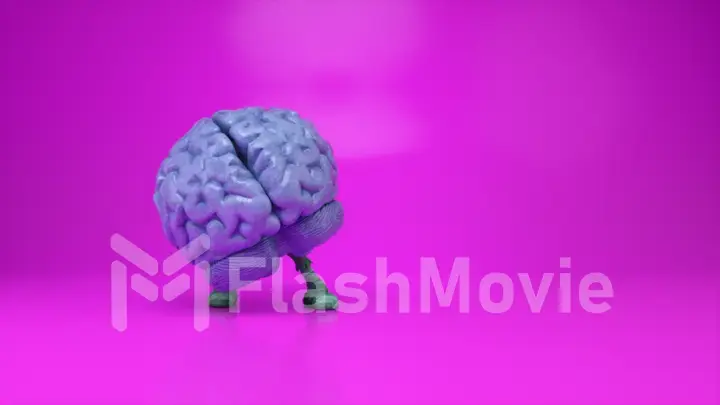 Dancing brain on a colorful pink background. Artificial intelligence concept. 3d animation of a seamless loop