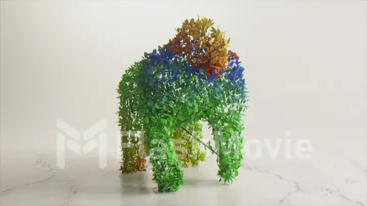 The concept of nature and animals. Gorilla from branches and leaves. Shrub in the form of a gorilla. 3d Illustration