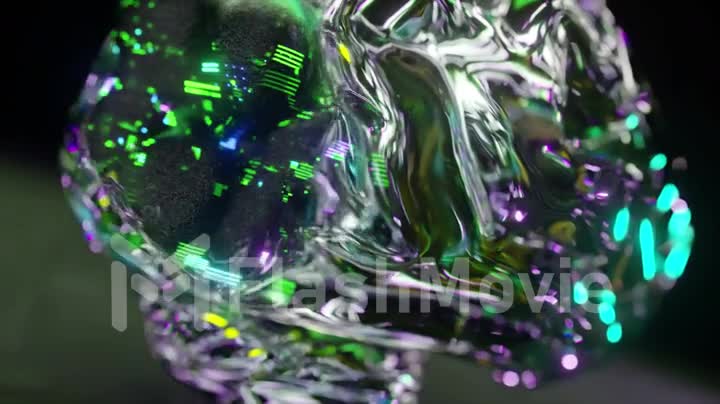 Futuristic concept. The glass brain is covered with thousands of connections and microcircuits. Green blue. 3d animation