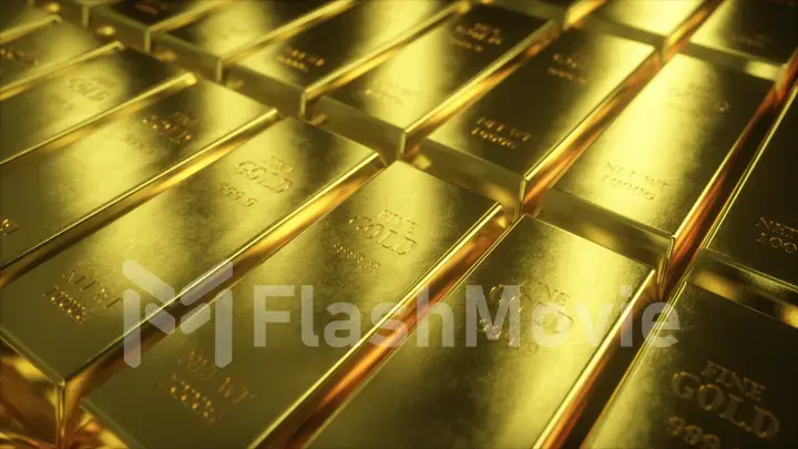 3d illustration of sliding camera view on gold bars