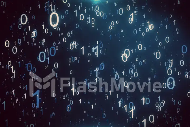 Animated background featuring a particle rain of binary numbers falling simulating the matrix effect. 3d illustration