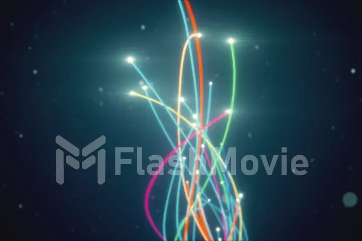 Spreading multi colored fiber wires in space. Camera movement for wires. The concept of distribution and transmission of information in the digital world. 3d illustration