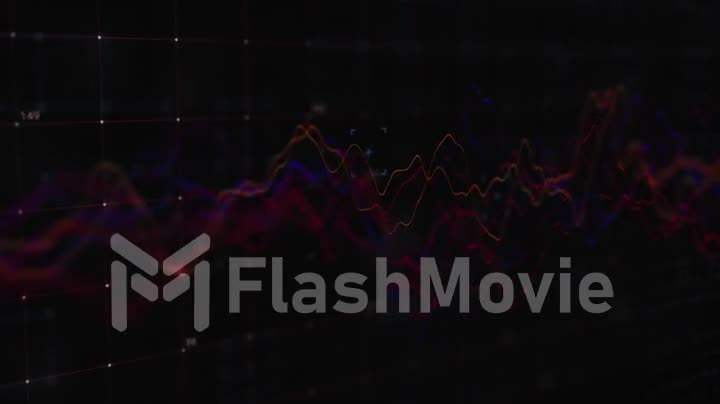 Wave stock markets dark chart 3d loop animation. Different market situation, rising business and financial graph, economy data diagram and money investment analysis loopable and abstract concept.