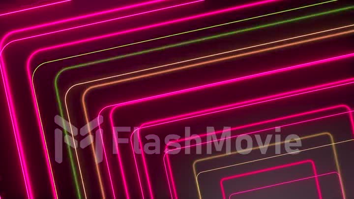 Pink yellow glowing neon lines abstract tech futuristic motion background. Seamless looping 3d animation Ultra HD 4K