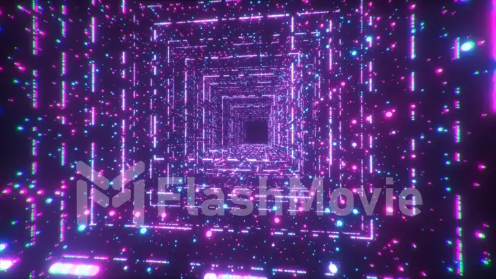 Digital technology tunnel. 3D illustration Big Data Digital square corridor with futuristic matrix. Binary code particle network. Motion and communication technology background. Flashing particles.