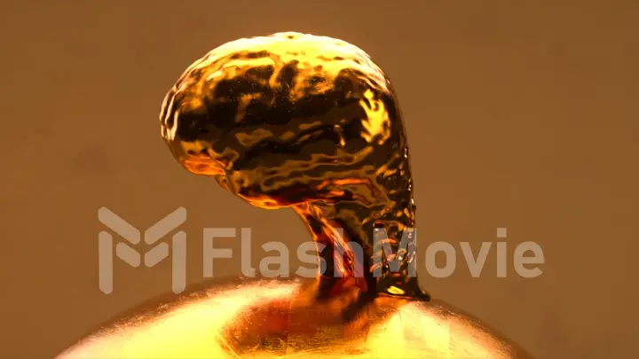 Abstract concept. The gold brain melts and spreads over the gold sphere. 3d illustration