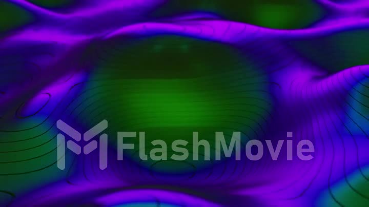 Abstract background of topographic map concept. Contour map stripes. Valleys and mountains. Geography concept. Wavy backdrop. Magic neon light curved swirl line. 3d animation of seamless loop