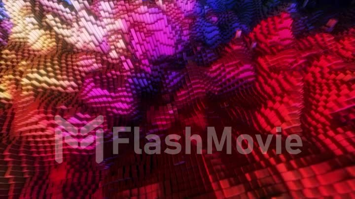 Abstract colorful cubic surface in random motion. Computer generated background. 3d animation