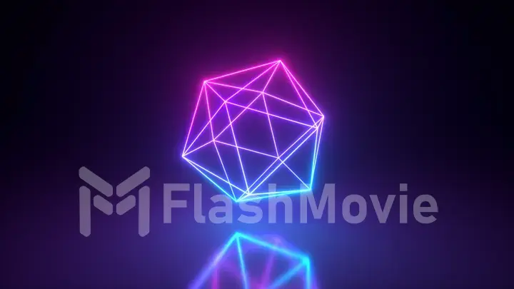 Abstract neon polygon rotating shape. Modern ultraviolet color spectrum light. 3d illustration