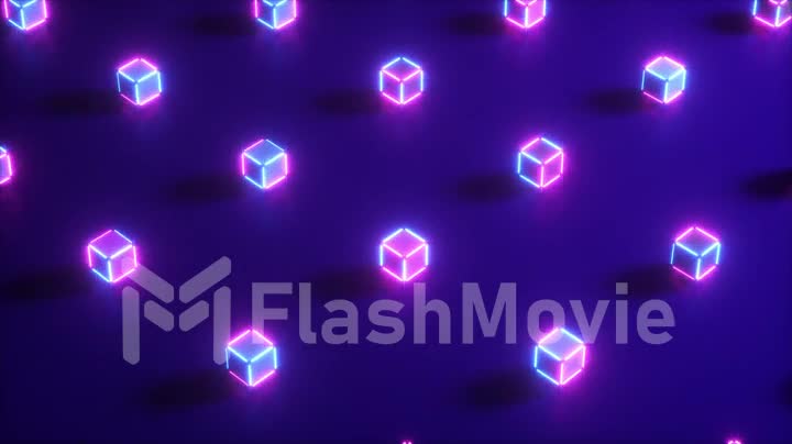 Abstract neon 3d render of geometric shapes