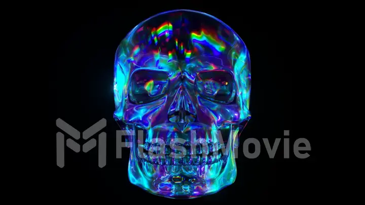 Human skull reflective background environment. Colorful iridescent neon spectrum. 3d illustration