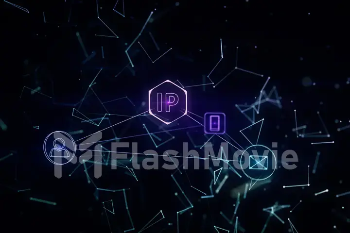 The three-dimensional network topology infographics with ip addresses 3d illustration