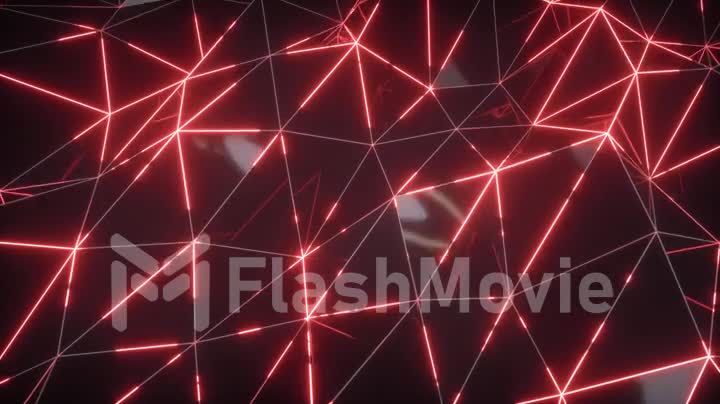 Abstract motion background. Low-poly dark waving surface with glowing red light. Seamless loop 3d render