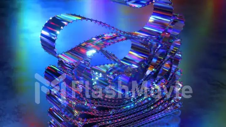 Abstract concept. Crystal rainbow ribbon stacked in layers. blue neon color. Decoration. order. 3d illustration
