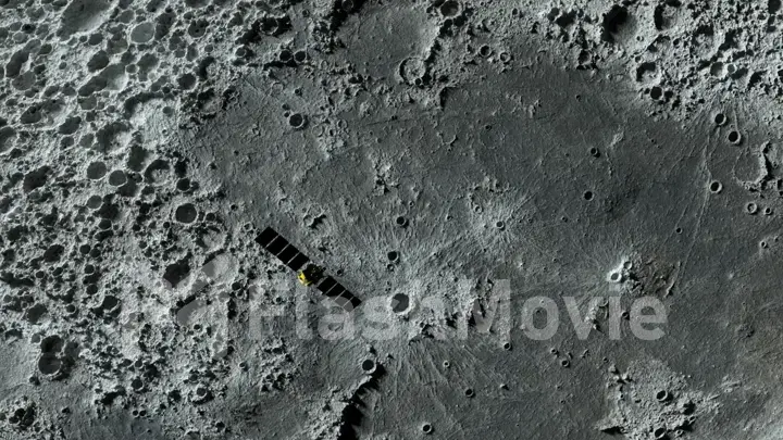 Textured surface of the moon in motion close-up. Satellite moving along the moon. 3d illustration. Elements of this image furnished by NASA.