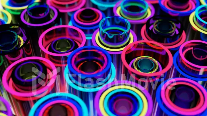 Rounding neon pipes of different heights are stacked into each other. Pink blue color. 3d illustration