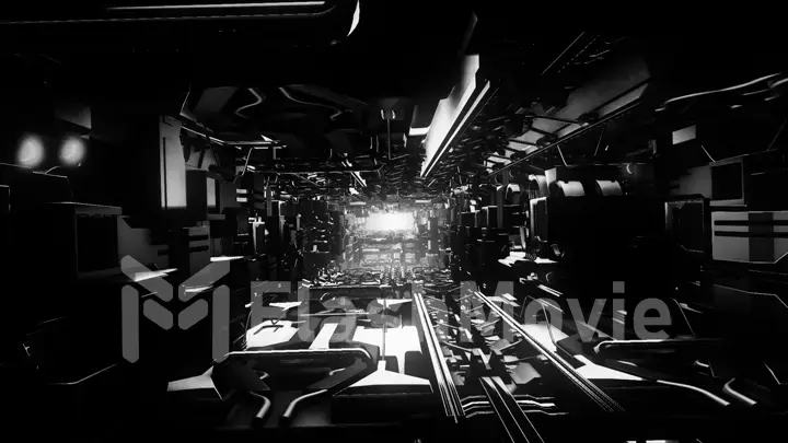 design element. 3D illustration. rendering. futuristic interior. empty corridor, black and white