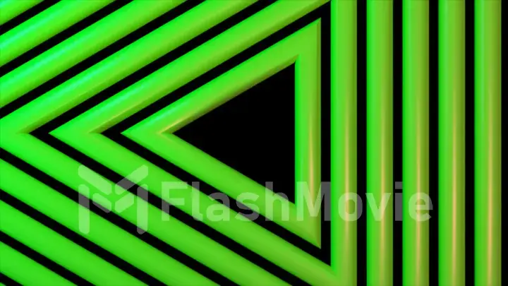 Smooth rotation of the background of triangles shapes on isolated black background. Green color. 3d illustration