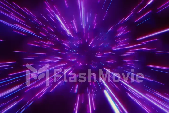 Abstract retro of warp or hyperspace motion in blue purple star trail 3d illustration