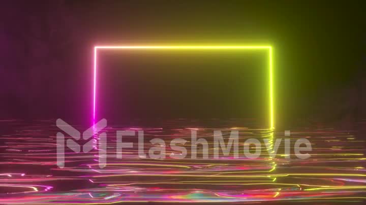 A bright neon frame shimmers