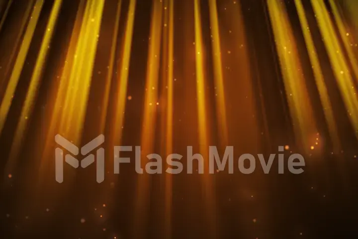 3d illustration background with golden rays of light and sparkling particles