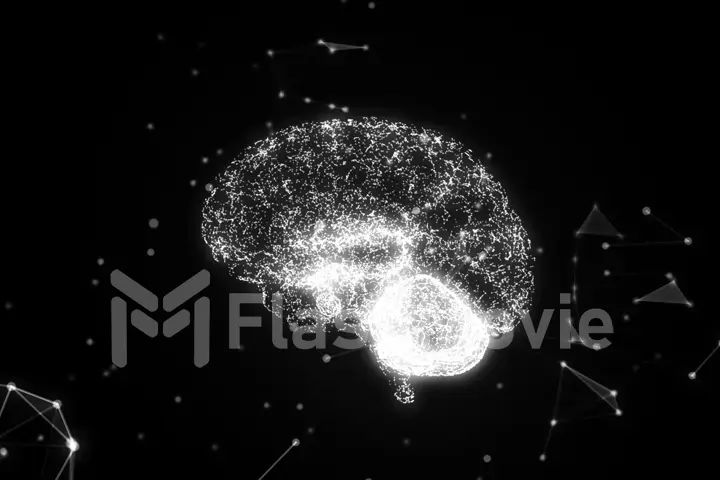 Abstract brain. Network connection on black background. 3D illustration