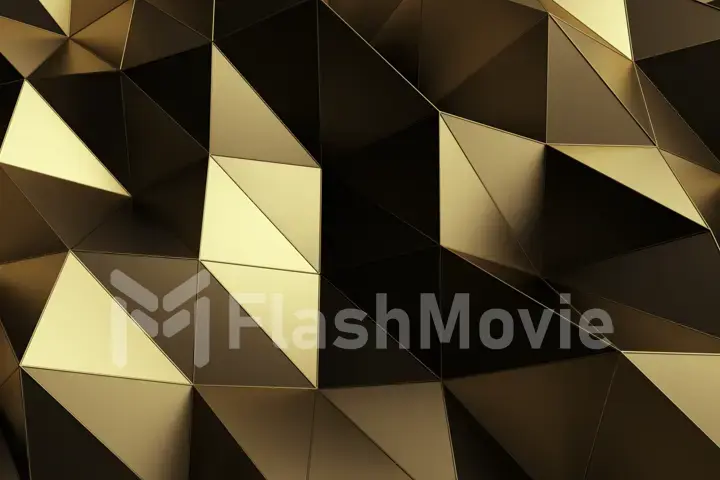 Abstract background of geometric gold surface. Computer generated loop animation. Modern background with polygonal shape. 3d illustration motion design for poster, cover, branding, banner.