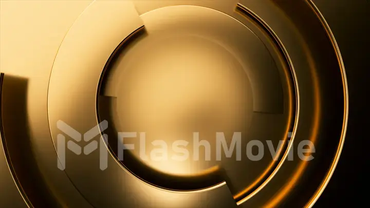 Gold modern business video background. Rotating parts of a circle. 3d illustration