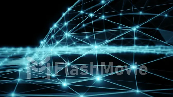 Blue abstract plexus fantasy technology, engineering motion background 3d illustration