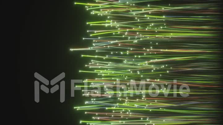 Abstract optical fiber wires spread on a black isolated background.