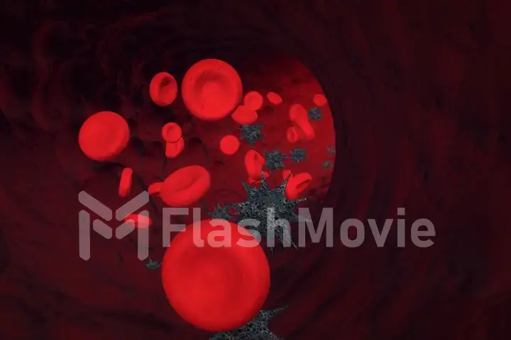 3d render illustration of human blood cells and flu virus.